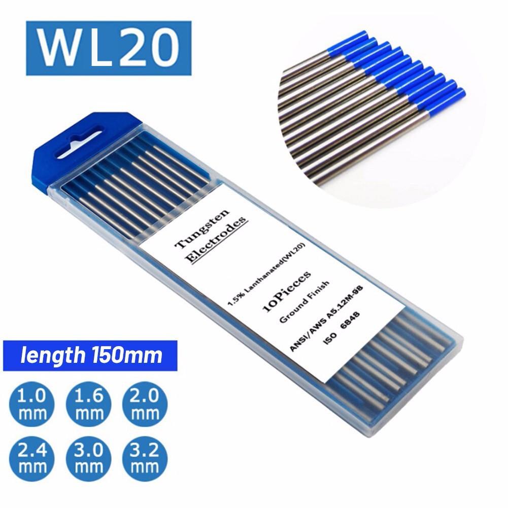 10pc TIG Welding Tungsten Rod Electrodes 2% Lanthanated 3/32” X 7” (Blue, WL20)