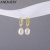 Micro Zircon Rectangular Pearl Pendant Hoop Earrings Female Girl Wedding Jewelry