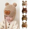 Вязаная шапка с медведем для малышей, мягкая милая осенне-зимняя теплая шапка для маленьких девочек и мальчиков, шапка-бини, защитная шапка для ушей