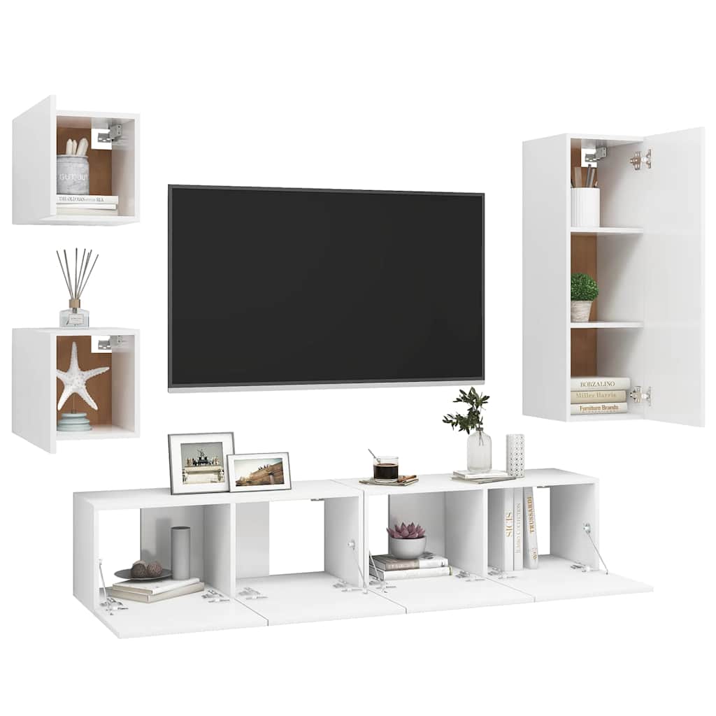 vidaXL 5-tlg. TV-Schrank-Set Weiß Holzwerkstoff