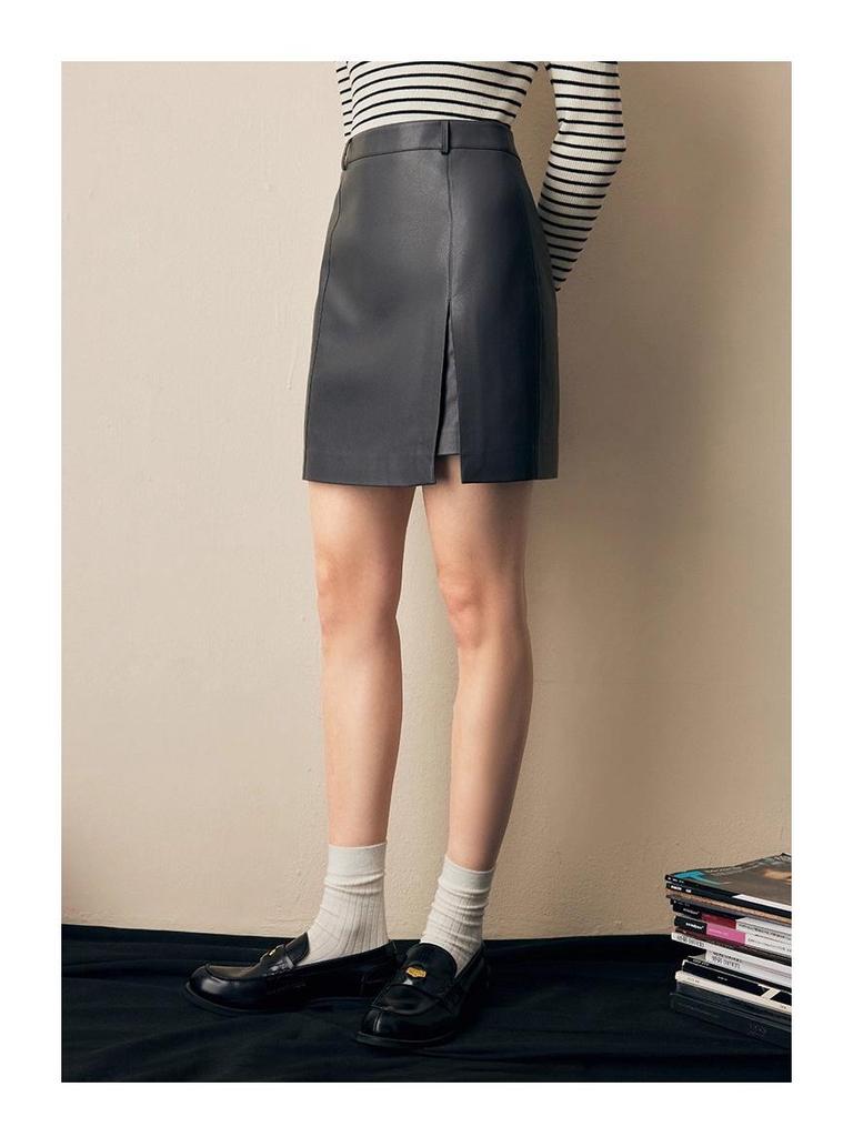 Женская ретро кожаная юбка А-силуэта с разрезом - Маленькая летняя коллекция 2025