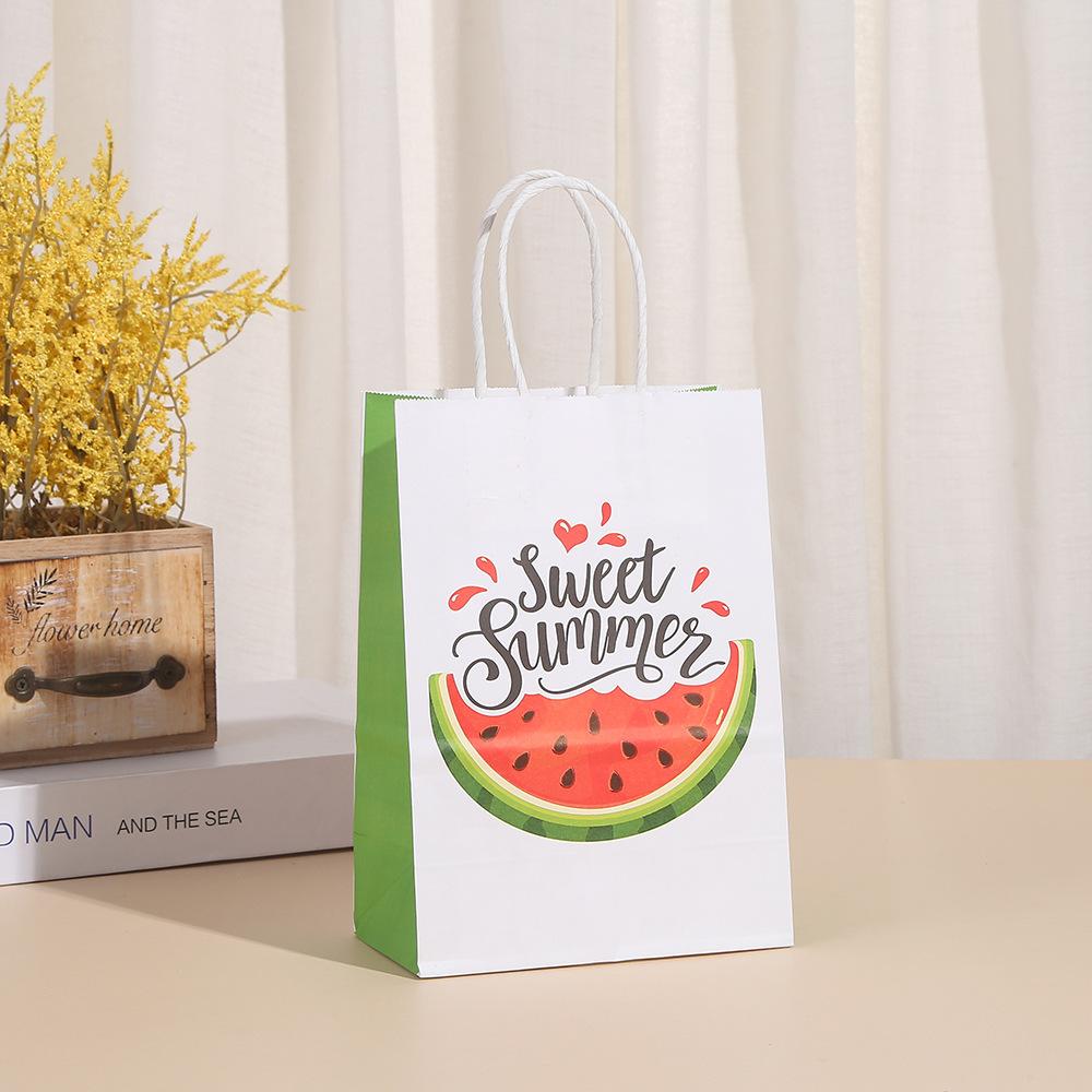 StoBag, Подарочный пакет из крафт-бумаги "Клубника", Фруктовый узор, для упаковки конфет, снеков, на детский праздник, день рождения, Многоразовый