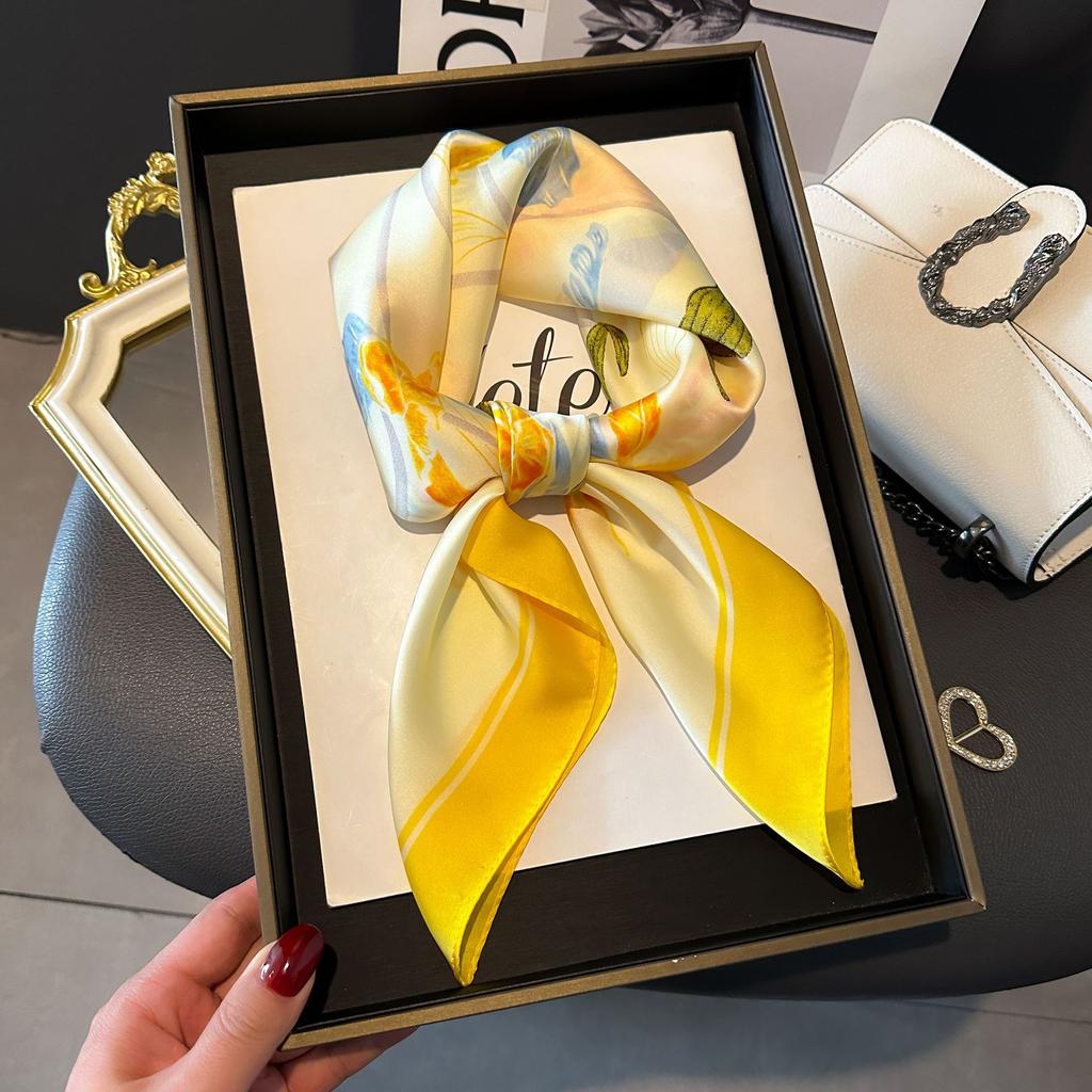 Spring And Summer Satin Long Scarf For Women Sunscreen Shawl Fashionable Beauty Scene Satin Long Scarf Versatile Travel Scarf