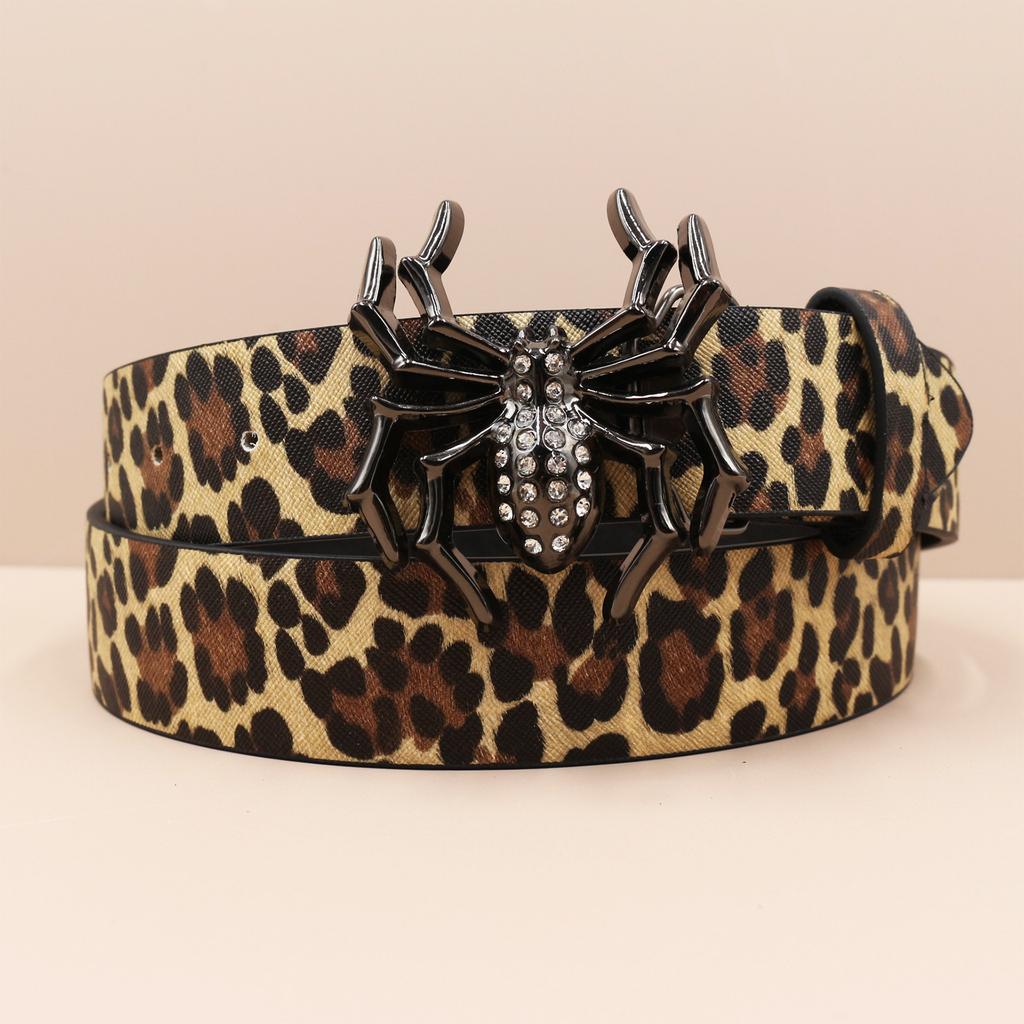 Rhinestone Spider Buckle Belt Leopard Print Series Punk Decorative Women's Belt Yabi Decorative Belt