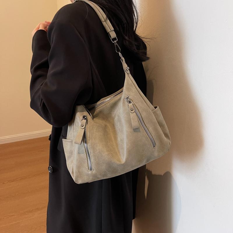 Retro Shoulder Bags For Women Frosted Leather Dual Straps Commuter Crossbody Bag Winter New Big Capacity Bucket Totes