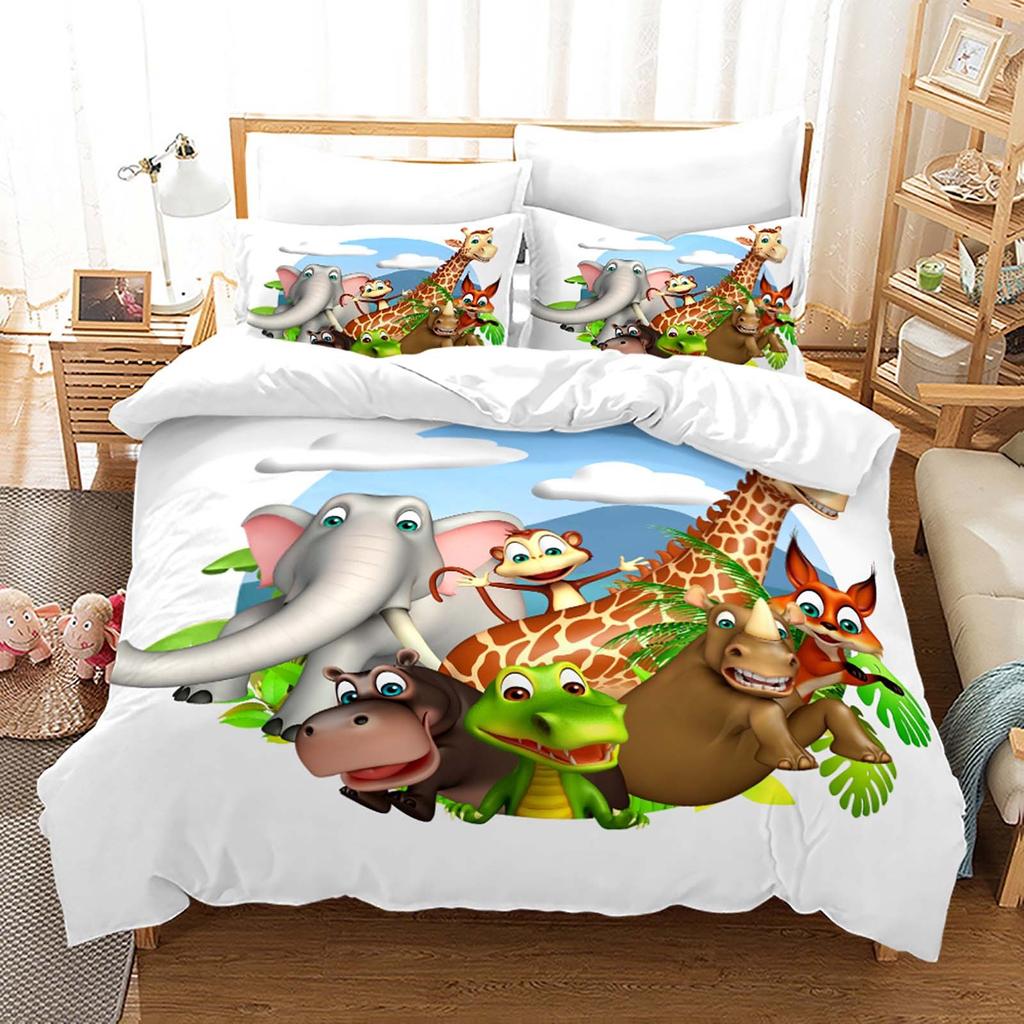 Акварельный мультяшный принт с животными Комплект пододеяльника Твин Фул Квин Кинг Детское постельное белье Одеяло Комплекты постельного белья Покрывало