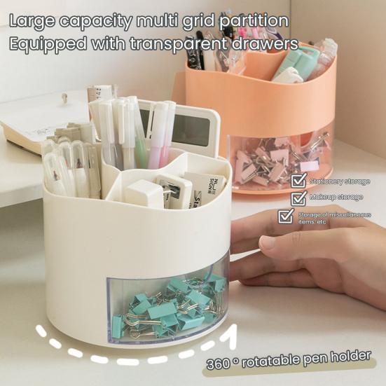 360 Degree Rotating Pen Holder Desk Organizer Pencil Cup with 4 Compartments Art Supply Storage Box for Office Home