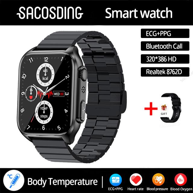 SACOSDING NFC+ЭКГ+PPG Смарт-часы Bluetooth Звонок Автоматический инфракрасный датчик кислорода в крови Частота сердечных сокращений Кровяное давление Мониторинг здоровья Водонепроницаемые часы