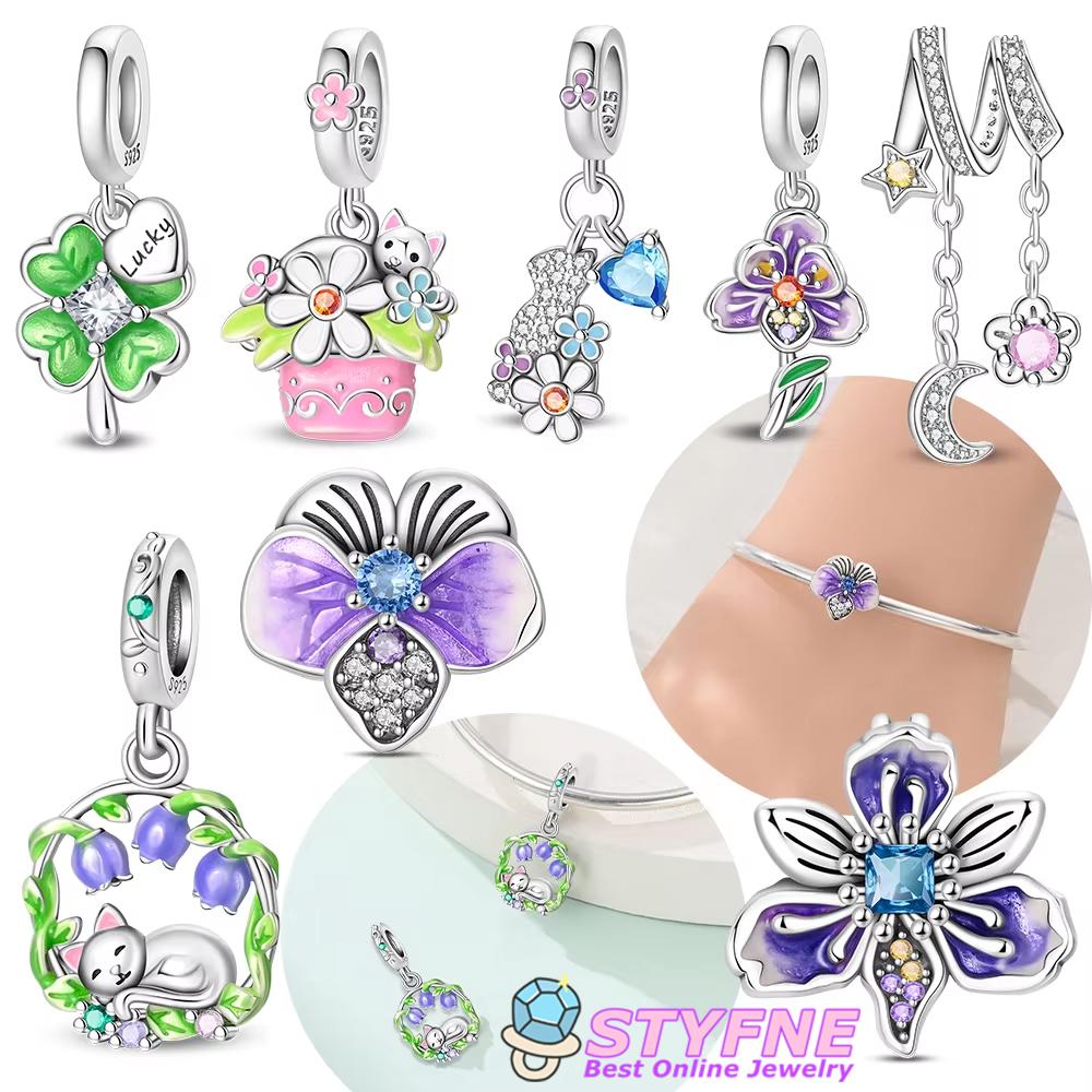 Классическая подвеска Оригинальная медь Фиолетовый цветок Колокольчик Кошка Звезды Луны Бусина Подходит для браслета Изысканный подарок Ювелирное изделие Набор аксессуаров