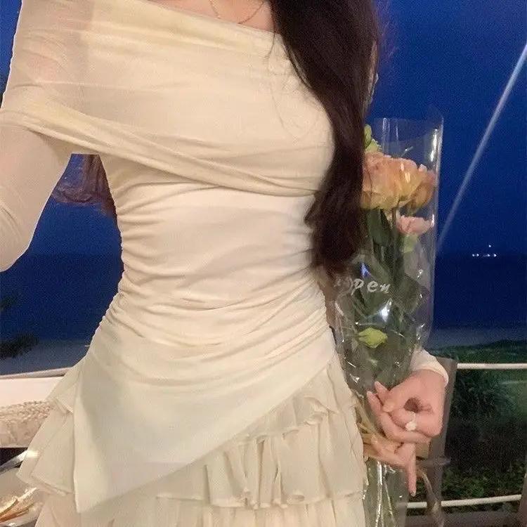 Лето 2024, комплект из двух юбок, женский укороченный топ Y2k, футболка + юбка-торт, японский кавайный модный костюм, шикарная верхняя одежда в корейском стиле