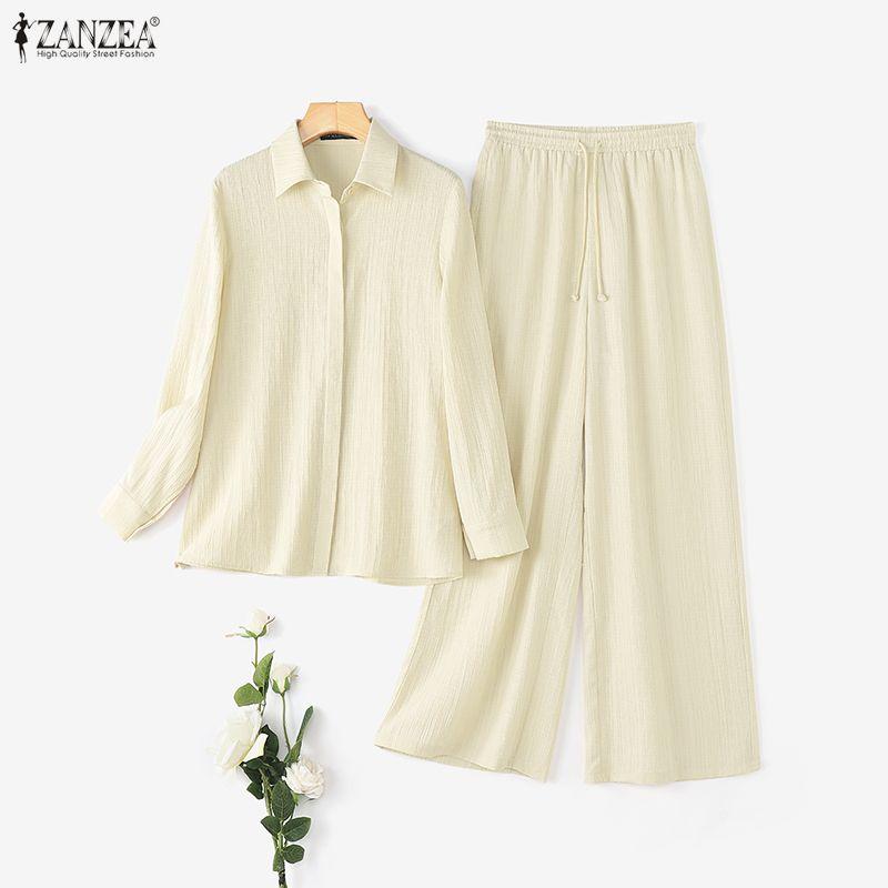 ZANZEA Women Long Sleeve Blouse and Pants Casual Two Piece Suit Sets
