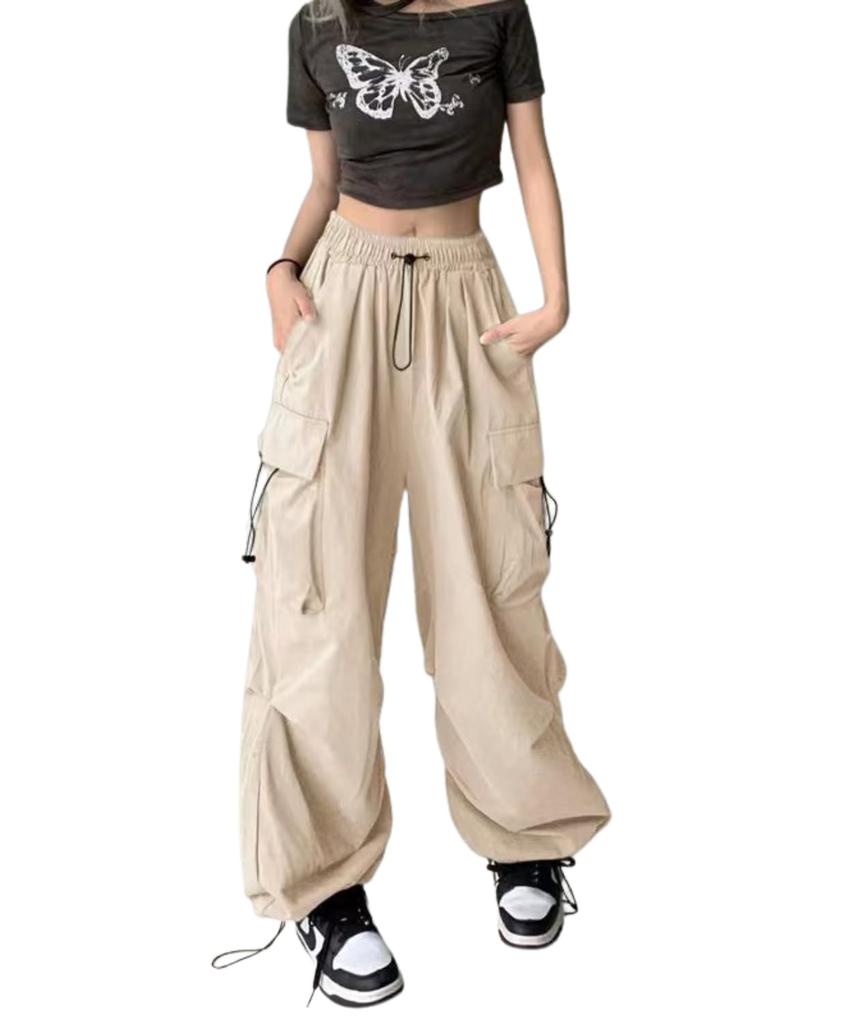 Cargo Dance Parachute Wide Fit [motayu18] High-Waisted, Loose-Fitting Pants, Women's Trousers, Pants, Wide-Leg Pants, Style, Lightweight,