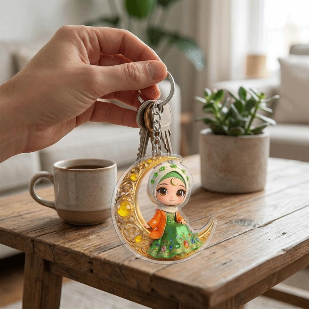 Beautiful Girls Figure Crescent Moon Acrylic Keychain Trendy Backpack Decoration Charm Luggage Tag