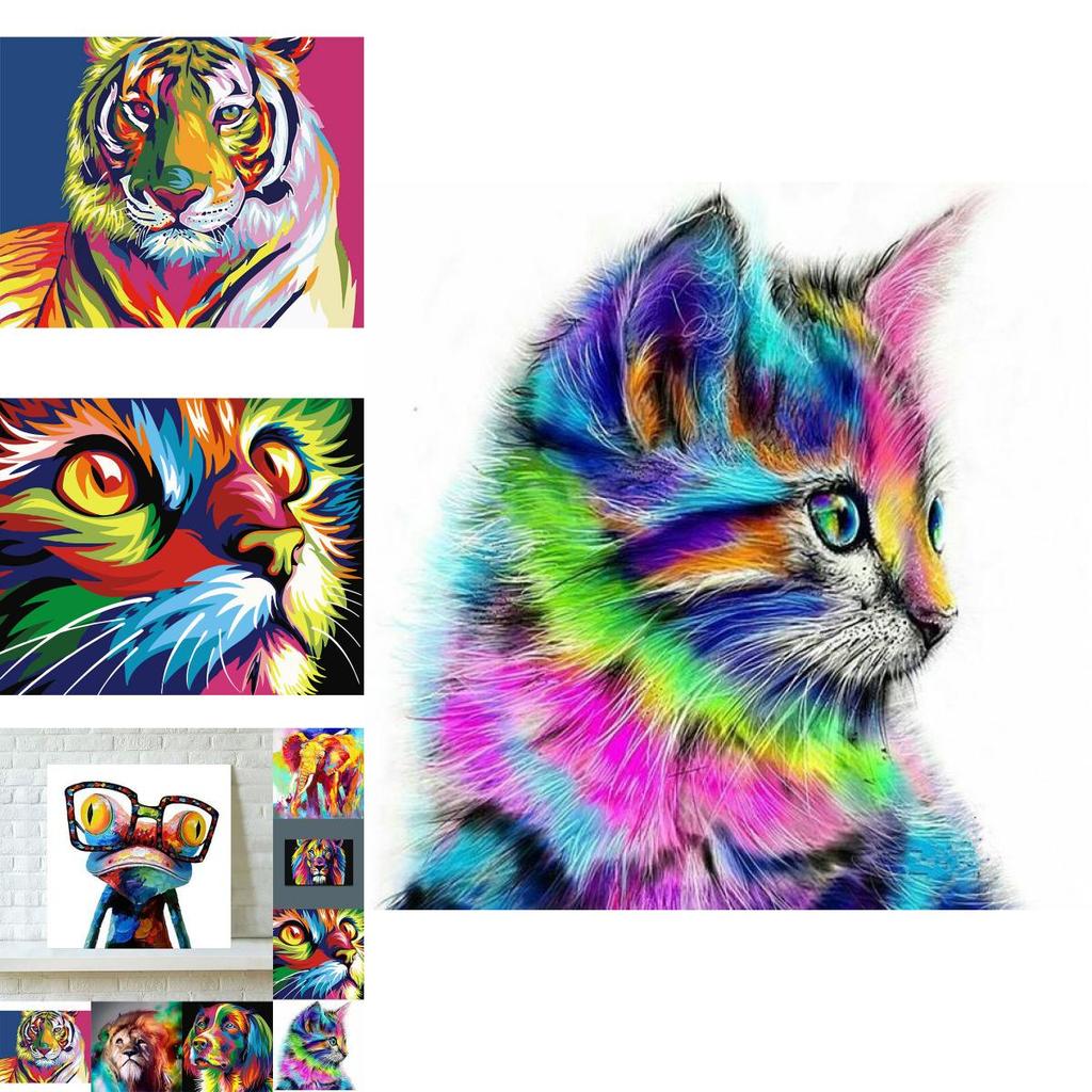 Яркая абстрактная картина на холсте с тигром и львом для современного декора гостиной 40x30см