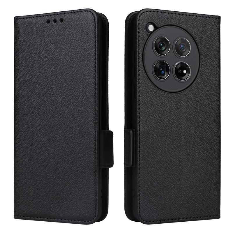Кожаный чехол-книжка для OnePlus 12 5G с держателем для карт, подставкой, ремешком и защитным корпусом.