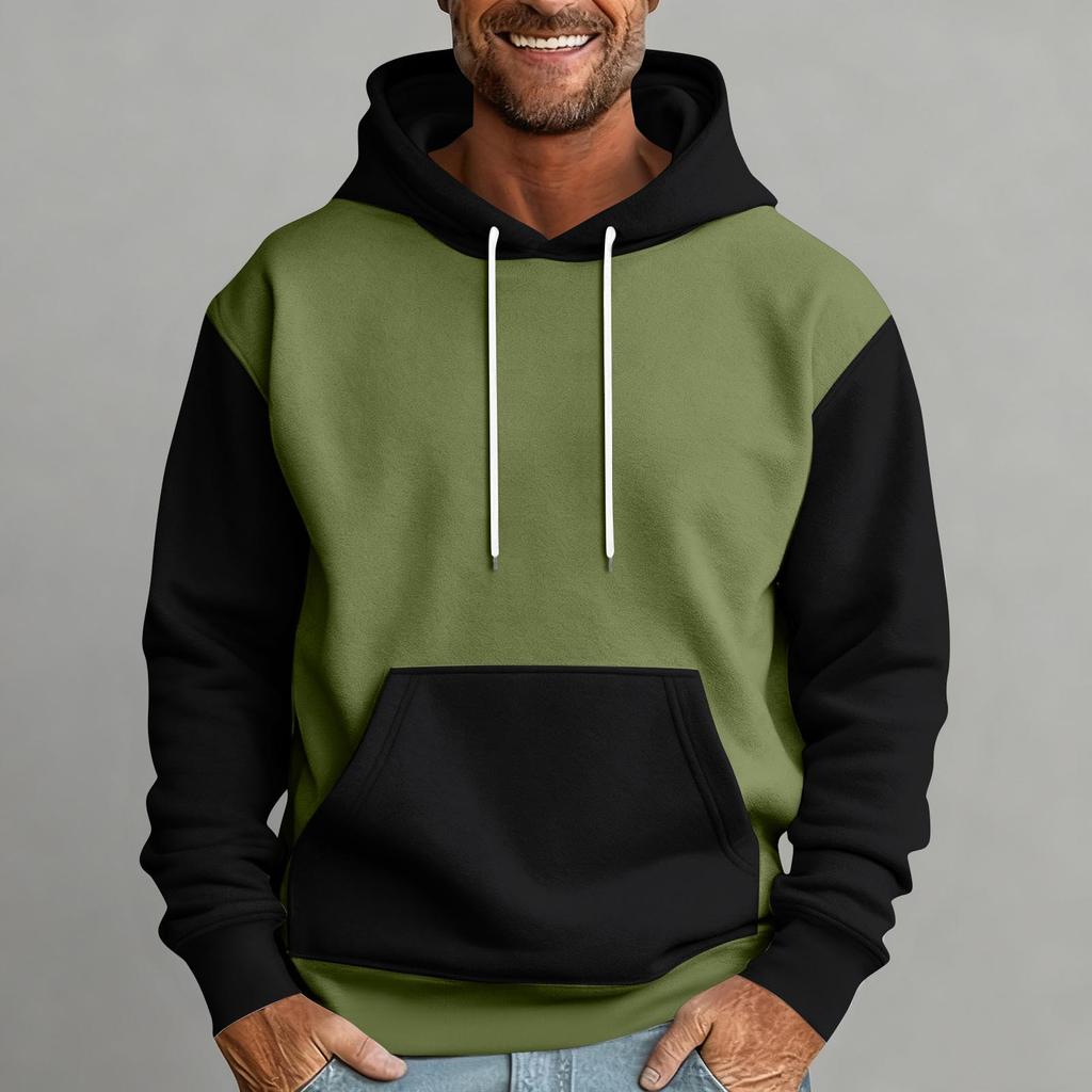 Мужская толстовка с капюшоном в стиле колор-блок с карманами, повседневная и удобная