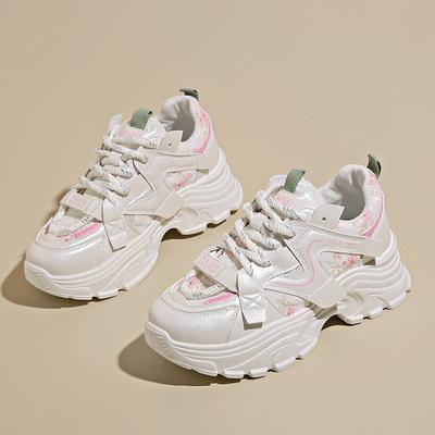 CRLAYDK Женские кроссовки на массивной платформе, модные дизайнерские кроссовки с принтом на шнуровке, кожаные клинья для ходьбы, трендовые кроссовки в стиле «папины», теннисные для девочек