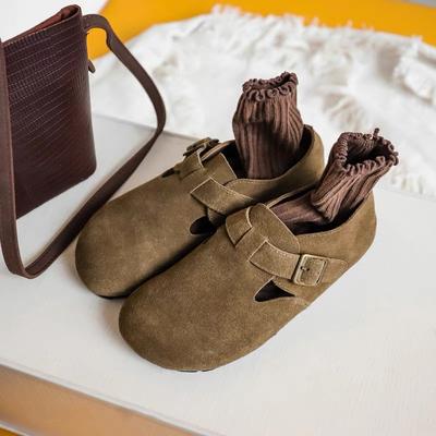 Версия из коровьей кожи~ Ботинки Boken женские из натуральной кожи матовые на плоской подошве на один педаль мягкая подошва мягкая поверхность уродливые милые ретро ботинки Boken одинарная обувь