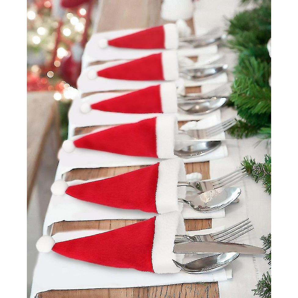 12 Pcs Christmas Santa Hats Silverware Tableware Holders Holiday Santa Cutlery Holder Xmas Fork Spoon Storage Bag Dinner Table Decorations