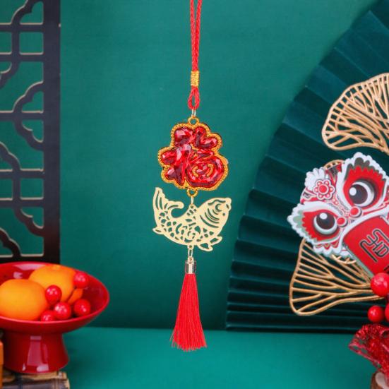 Chinese New Year Decoration Red Hanging Tassel Ornaments Lucky Fu Pendants for Home Office Car Trees Spring Festival