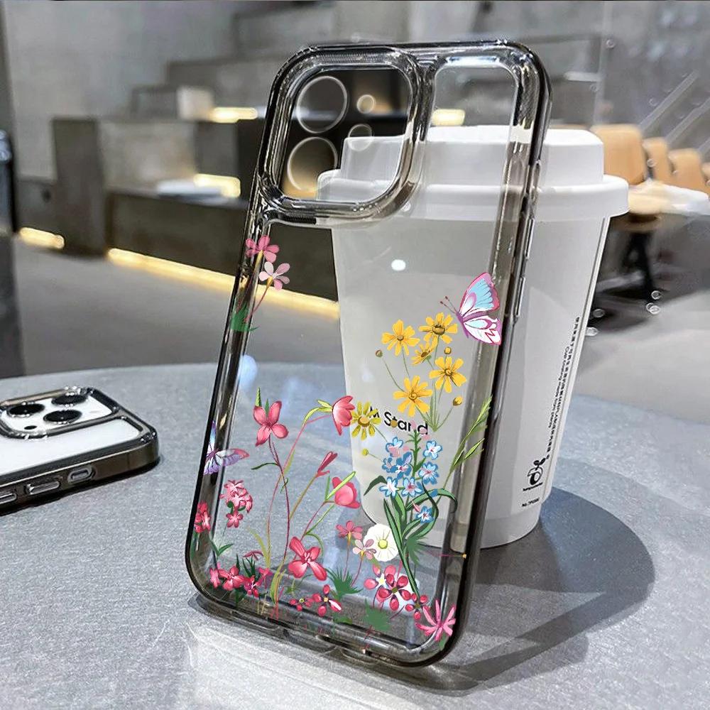 Модный чехол для телефона с цветами для iPhone 16 15 11 12 14 13 Pro Max Mini SE2 7 8 Plus Ударопрочный прозрачный силиконовый чехол Fundas