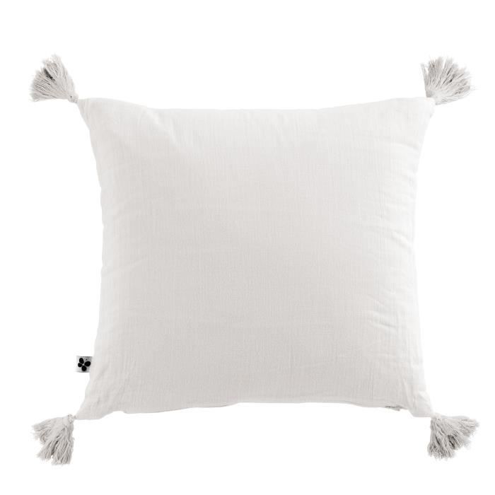 Coussin rectangulaire en gaze de coton Chantilly - ESSENTIEL - Blanc - Déhoussable - 40x40cm - 4 pompons