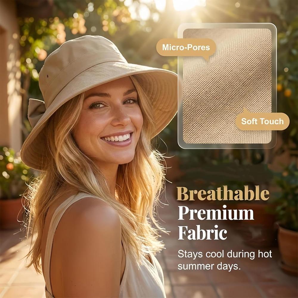 Women's Bowknot Wide Brim Sun Hat – Foldable, 360° Protection UV Protection Breathable Summer Travel Beach Hat