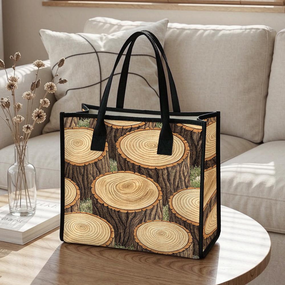 Wood Grain Pattern Tote Bag Fashion Casual Daily Portable Large Capacity Shoulder Bag for Shopping Outing