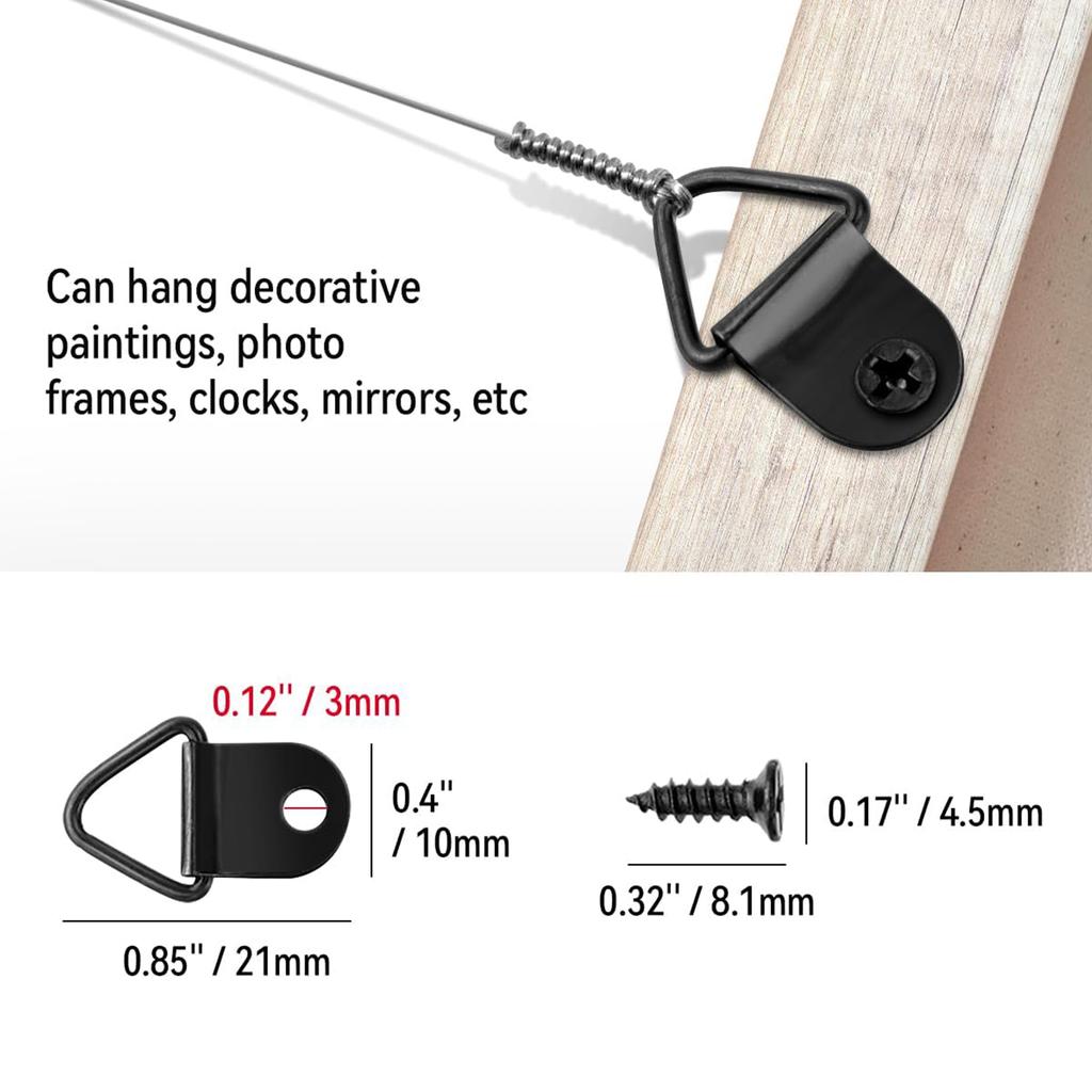 100 комплектов вешалок для картин с винтами, треугольная рама для картин, крючок, D-образное кольцо, пряжка для часов, зеркал, картин, художественных работ, рамок для картин