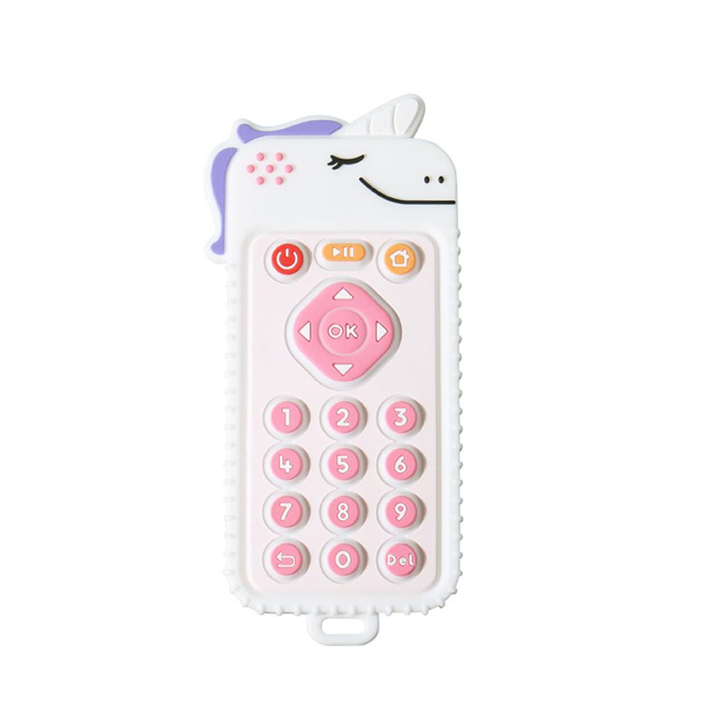 Детский силиконовый прорезыватель для зубов с дистанционным управлением «Единорог» с ручкой-имитатором и кнопкой для жевания, прорезыватель для зубов из пищевого силикона