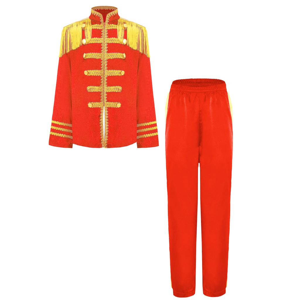 Детский костюм британской звезды 1960-х годов с длинным рукавом, золотым кружевным декором, бахромой, комплект из рубашки и брюк для музыканта рок-группы