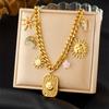 Gold Plated Sun Moon Star Charm Jewelry Set Necklace and Bracelet for Women Stainless Steel with Crystal Beads