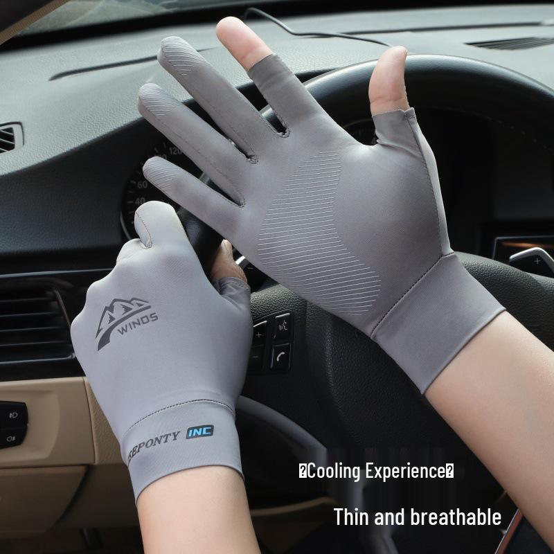 Ice Silk Half-Finger UV Protection Gloves for Cyclists and Food Delivery Riders
