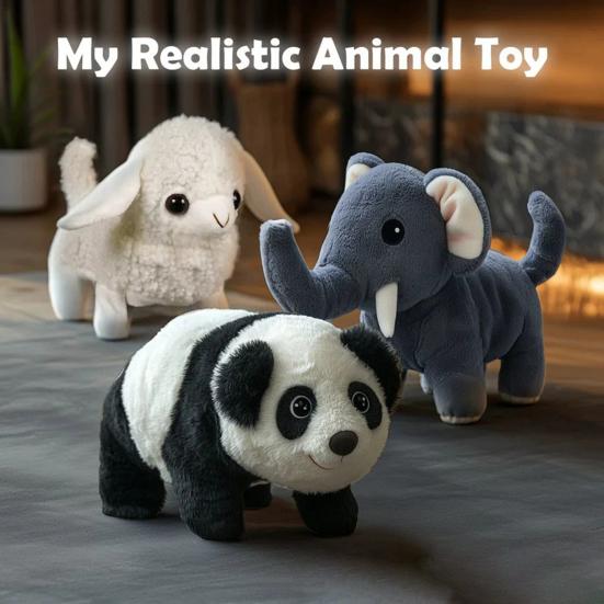 Kids Electric Plush Animal Toy Walking Interactive Robot Elephant Sheep Alpaca Panda Plushie Toy Toddlers Educational Simulation Animal Toy