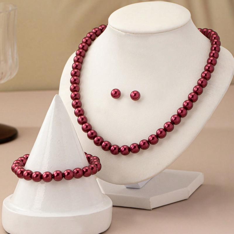 4 шт. Модный простой и элегантный комплект бижутерии из искусственного жемчуга: ожерелье, браслет, серьги. Идеально подходит для ужинов, свиданий, встреч и вечеринок.