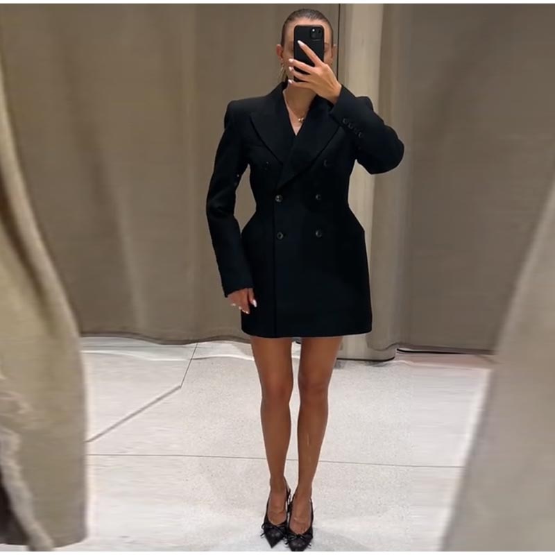 Элегантный двубортный черный пиджак, пальто для женщин, подплечники, отложной воротник, длинный рукав, куртка для офиса, поездок на работу, верхняя одежда, топы
