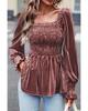 Pink Smocked Ribbed Velvet Babydoll Top