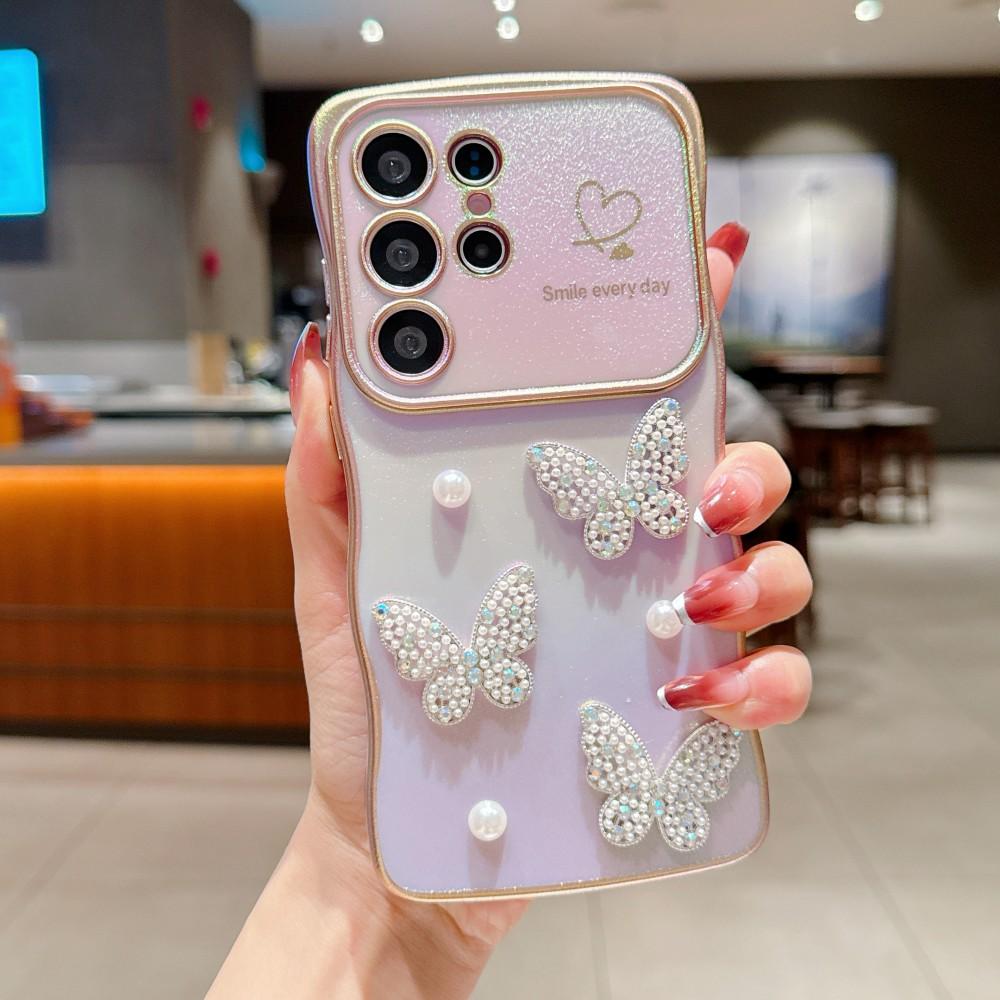 Love Pearl Butterfly Phone Cover For Samsung Galaxy S22 S23 S24 S25 Ultra Plus S24 FE S23FE S25 Edge 5G Case Shockproof Coque
