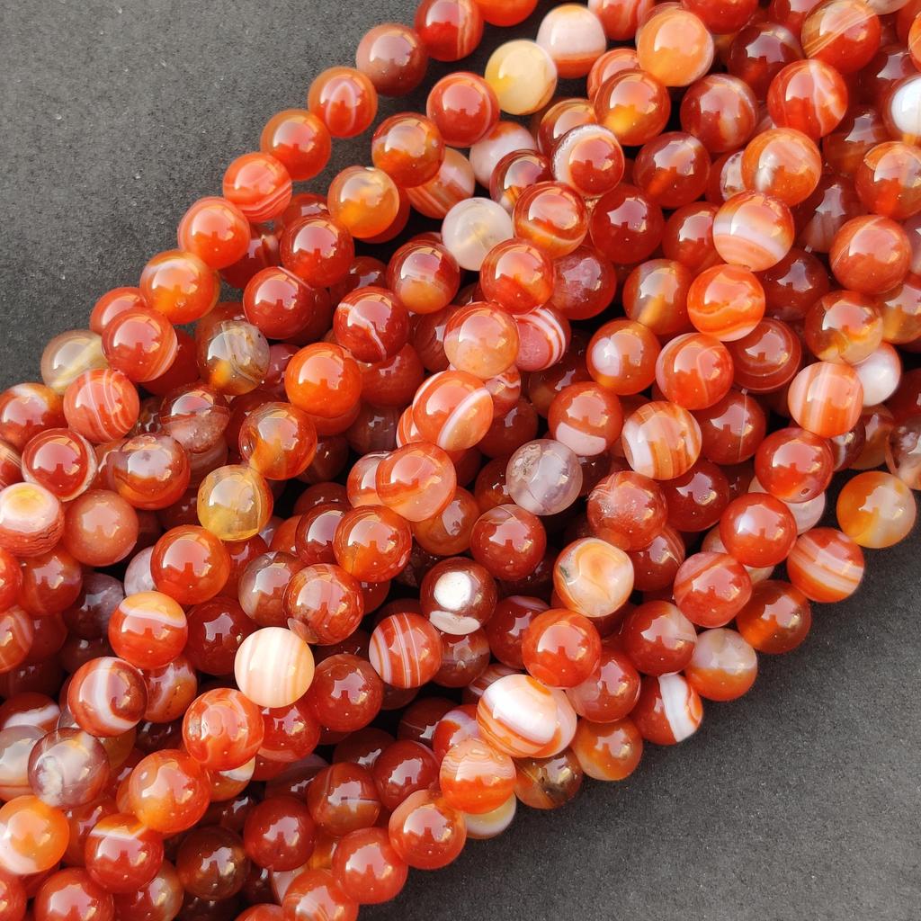 Агат с красной полосой, бусины в полоску, круглые свободные бусины из цветных драгоценных камней, размер 6 мм, 8 мм, 10 мм. Прядь 14–15 дюймов.