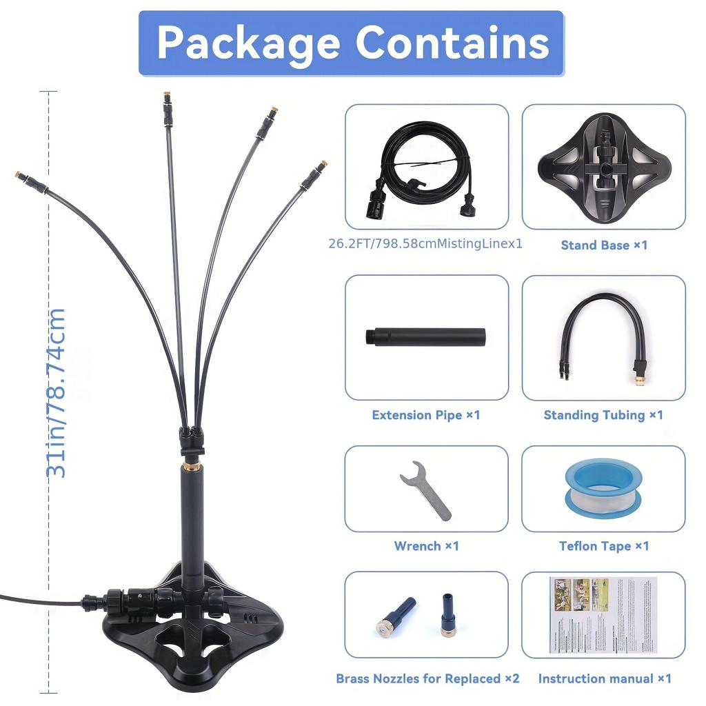 1 упаковка, стационарные распылители для наружного применения на террасе, 26,2-футовая переносная система распыления для охлаждения на открытом воздухе, стационарная система распыления для охлаждения