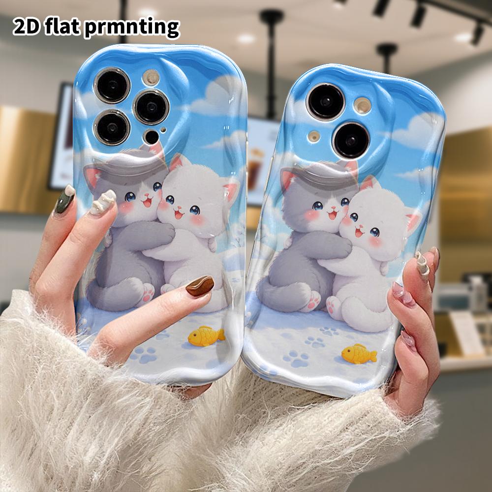 Phone Case: 2D flat, suitable for iPhone 18 17 16 15 14 13 12 Pro protective case, phone decoration, two little cats, perfect Christmas and Halloween