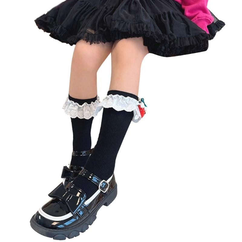 Lovely Embroidered Lace Socks for Girls Comfortable In Tube Socks Fashionable Socks for School Activities and Daily