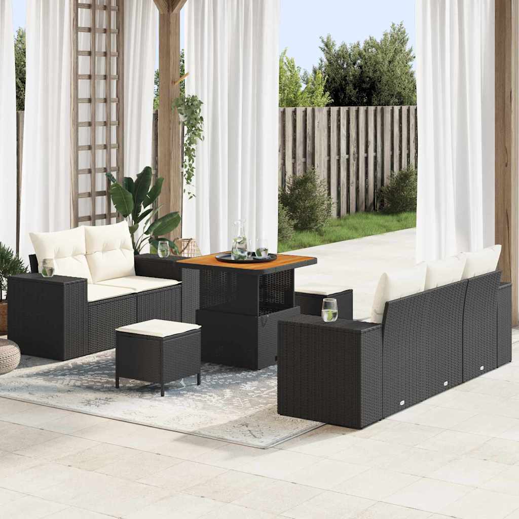 8 Piece Garden Sofa Set with Cushions Black and Cream Poly Rattan