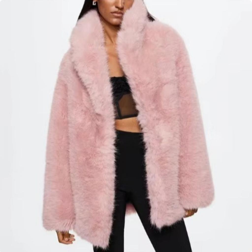 Lapels Faux Fur Coat Women Winter Brand Designer Fluffy Fox Fur Jacket Luxury Furry Overcoats Girl Stylish Long Outerwear