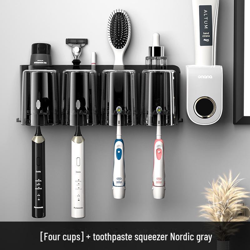 Настенный держатель для зубной щетки и зубной пасты без проколов с чашкой для ополаскивателя полости рта