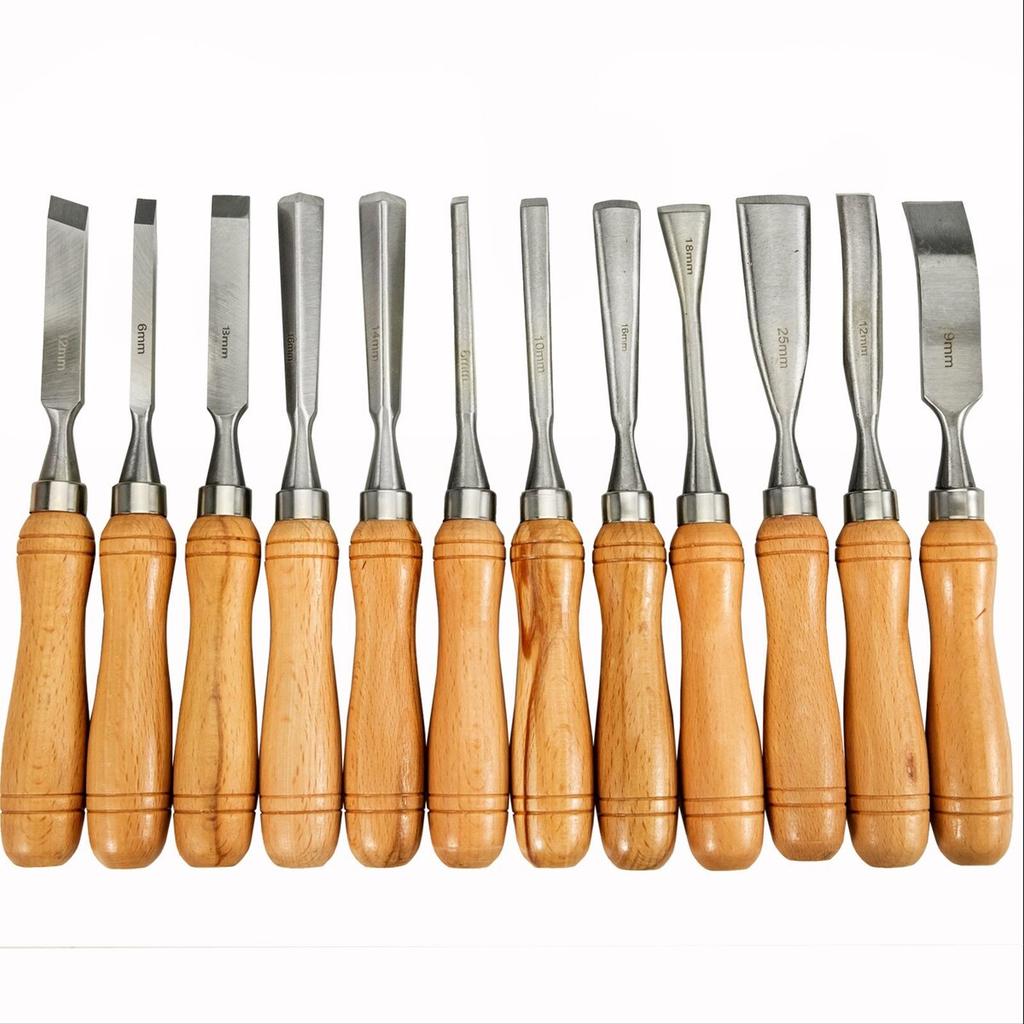 Wood Chisel Sets 12pcs Lathe Chisels 3-3/4Inch /95MM Woodworking Chisels 9Inch Wood Lathe Tools Wood Chisels Lathe Tools for Wood Carving Root Carving
