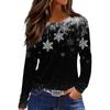 Women's Fashion Casual Slit Hem Round Neck Long Sleeve Loose Christmas Printed T-Shirt Ladies Top