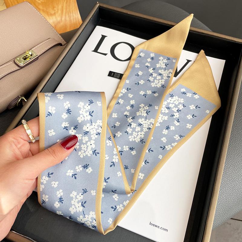 Женский длинный узкий шелковый шарф, повязка на голову, шейный галстук с принтом, роскошные брендовые аксессуары для волос, классные шарфы для девочек, лето 2021 г.