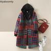 Плюс размер осень-зима женские свободные красные клетчатые парки с капюшоном и мягкой подкладкой мешковатая женская верхняя одежда винтажные пуговицы с карманами теплое пальто парки