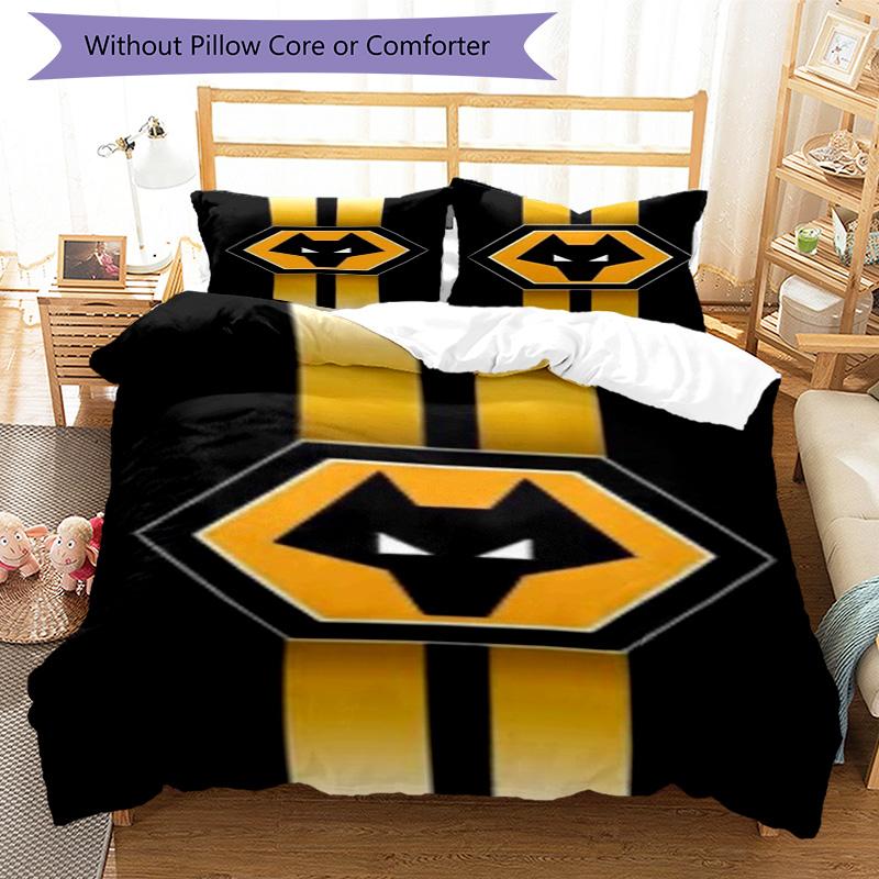 Wolves Team Emblem Printed Pattern Duvet Cover Set – includes 1 duvet cover and 2 matching pillowcases Bedroom decor Christmas gifts